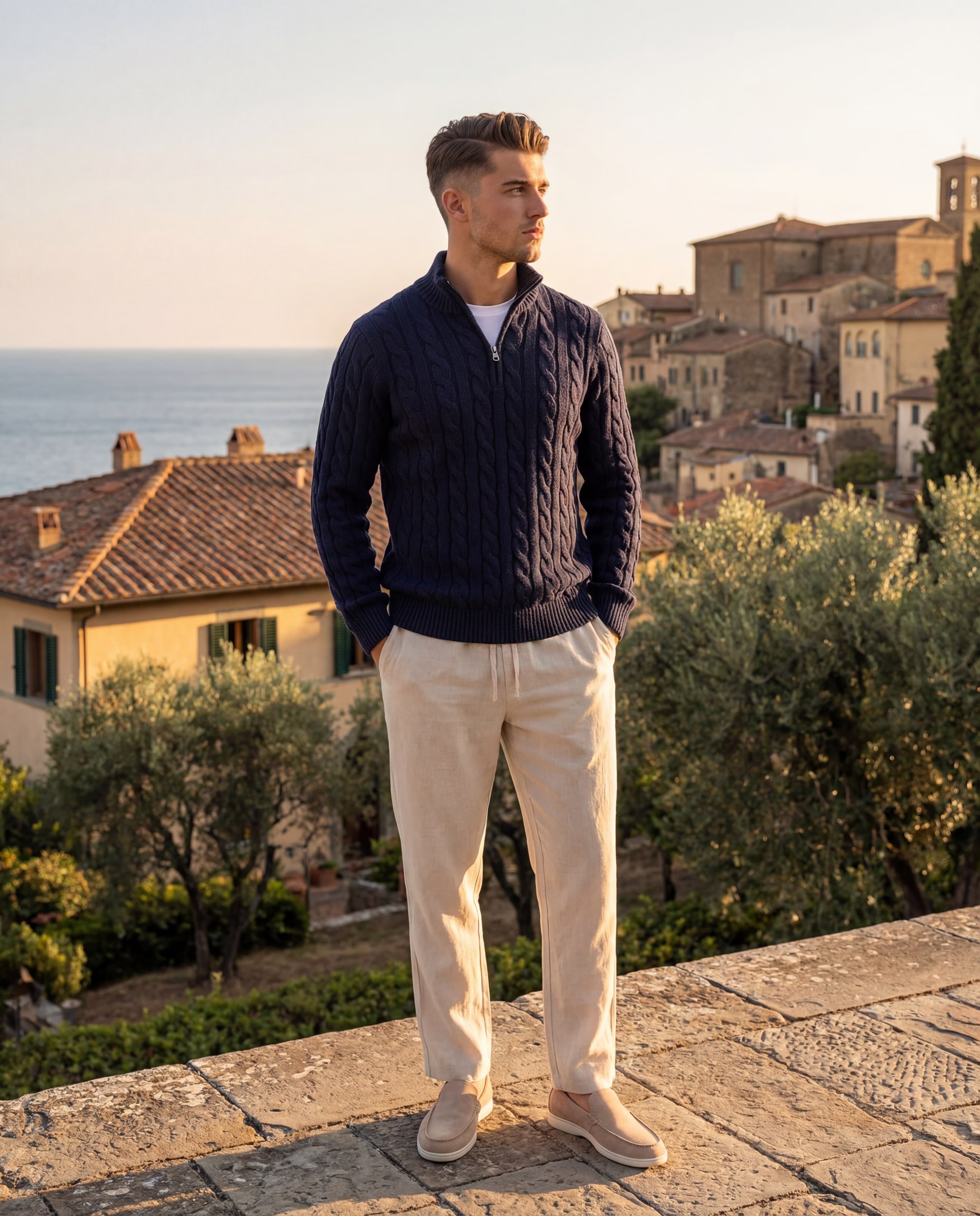 STOCKHOLM ZIPPED CABLE SWEATER