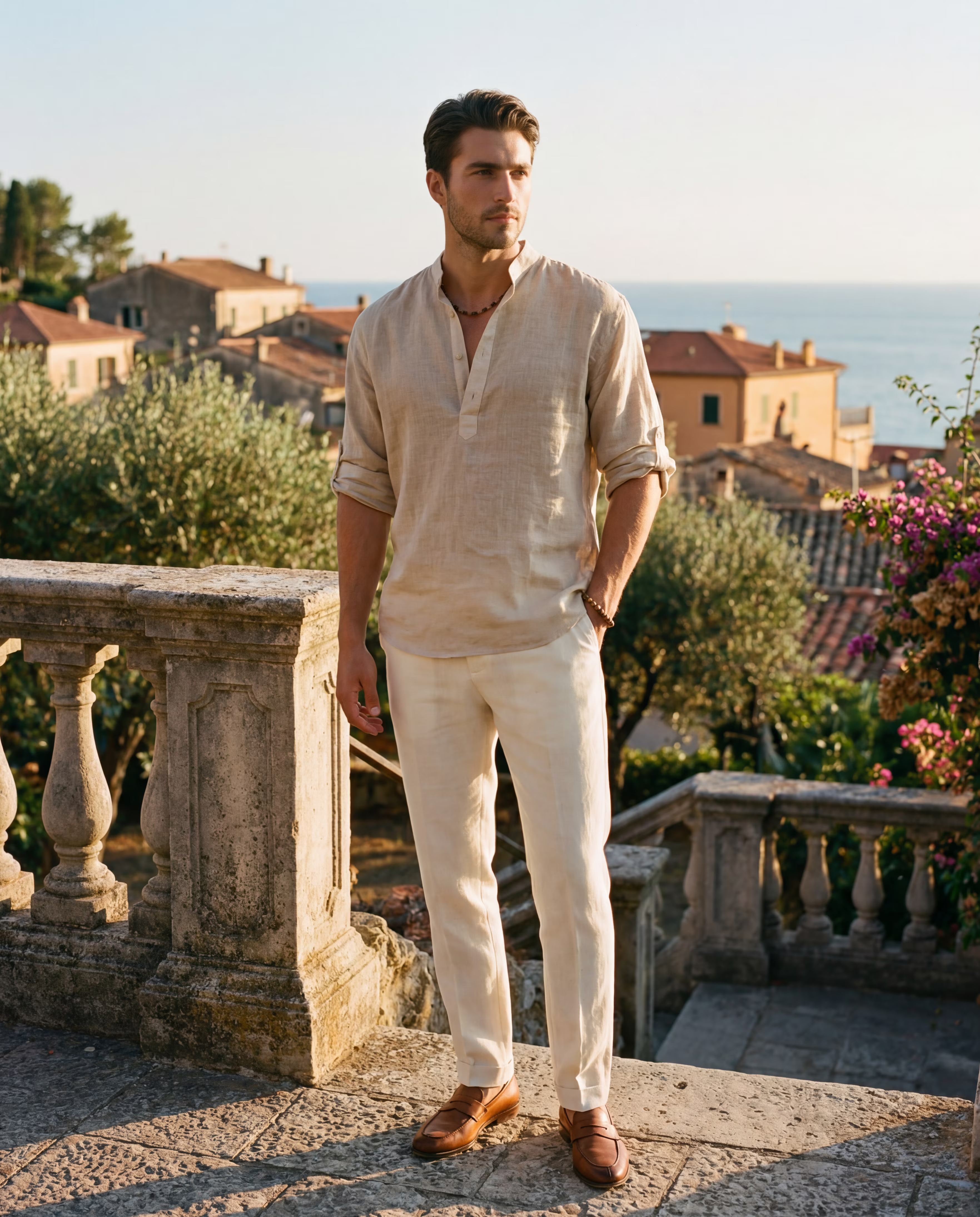 CANNES LINEN V-NECK SHIRT