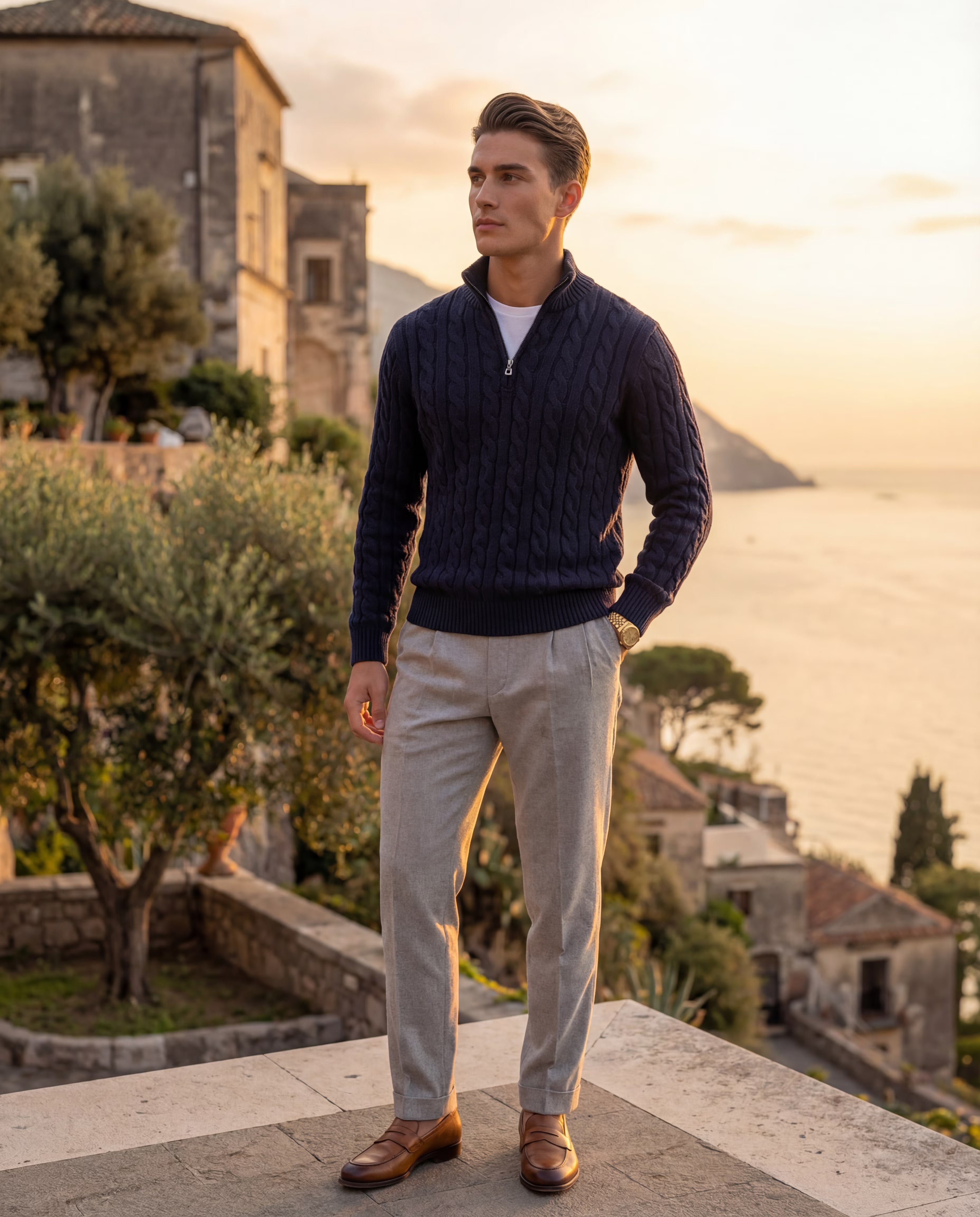 STOCKHOLM ZIPPED CABLE SWEATER