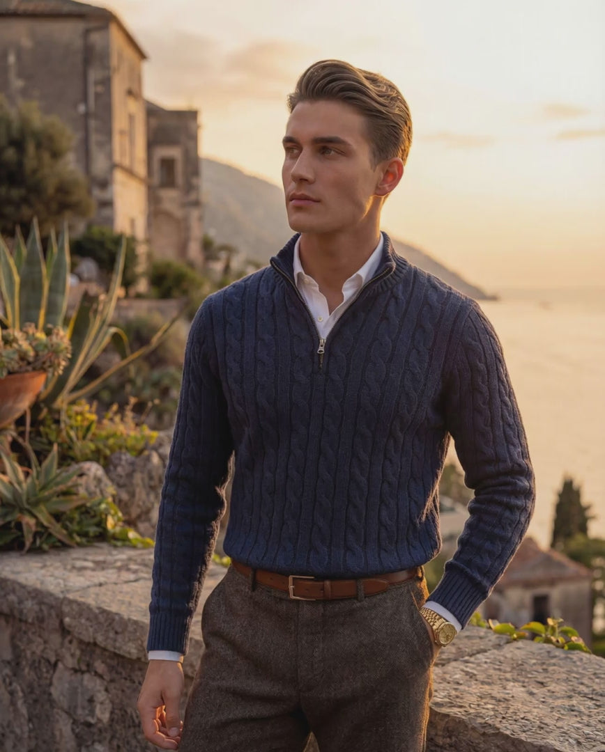 STOCKHOLM ZIPPED CABLE SWEATER