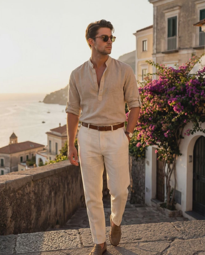 CANNES LINEN V-NECK SHIRT